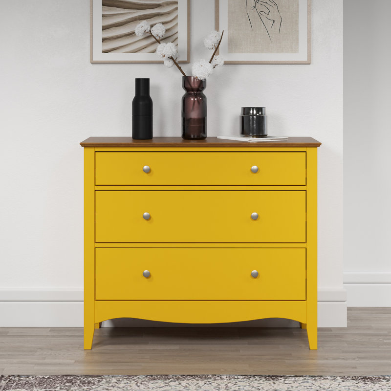 Delrick 3 - Drawer Chest of Drawers, Yellow/Brown