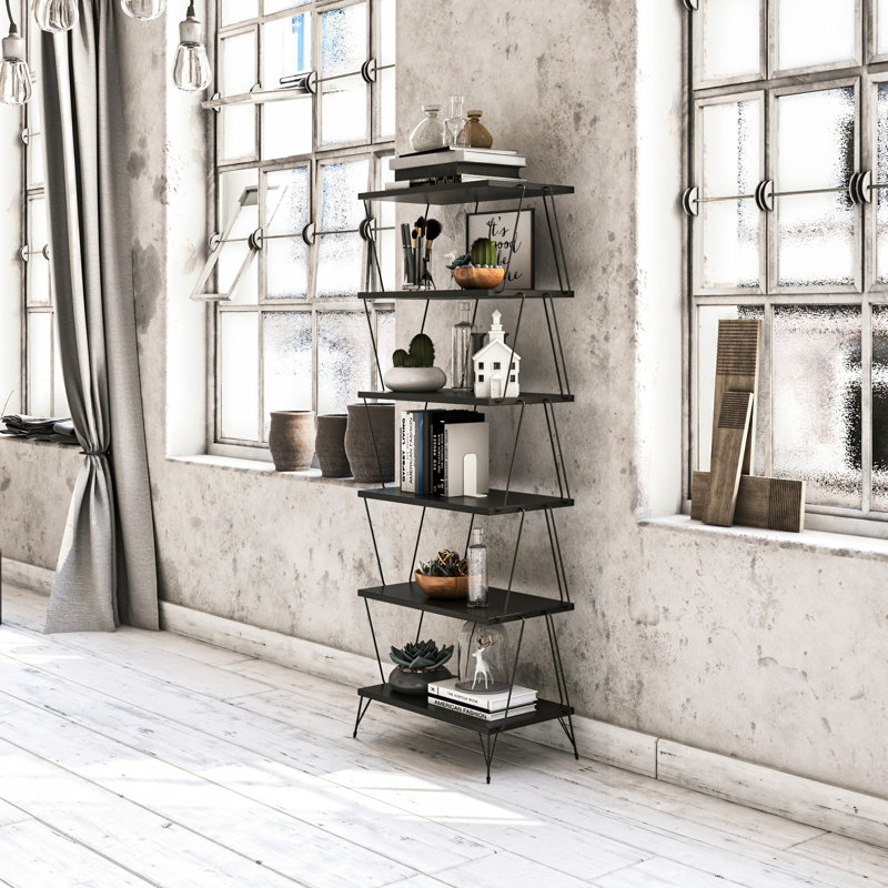 Modern Anthracite Bookshelf, 100% Melamine Coated Particle Board, 18 mm Thick | 18.1 x 65 x 11.8 inches | Multiple Shelves, Wall-Mountable, Industrial Design | Perfect for Home or Office Storage Solutions