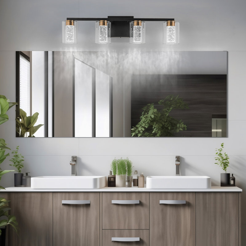 Éclairage pour salle de bain 4 lumières or noir 4 modes couleur avec abat-jour en verre transparent, 4, Noir mat / Or