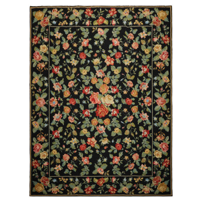 9x12 Hand Woven Wool Black Portugese Needlepoint Traditional Rug