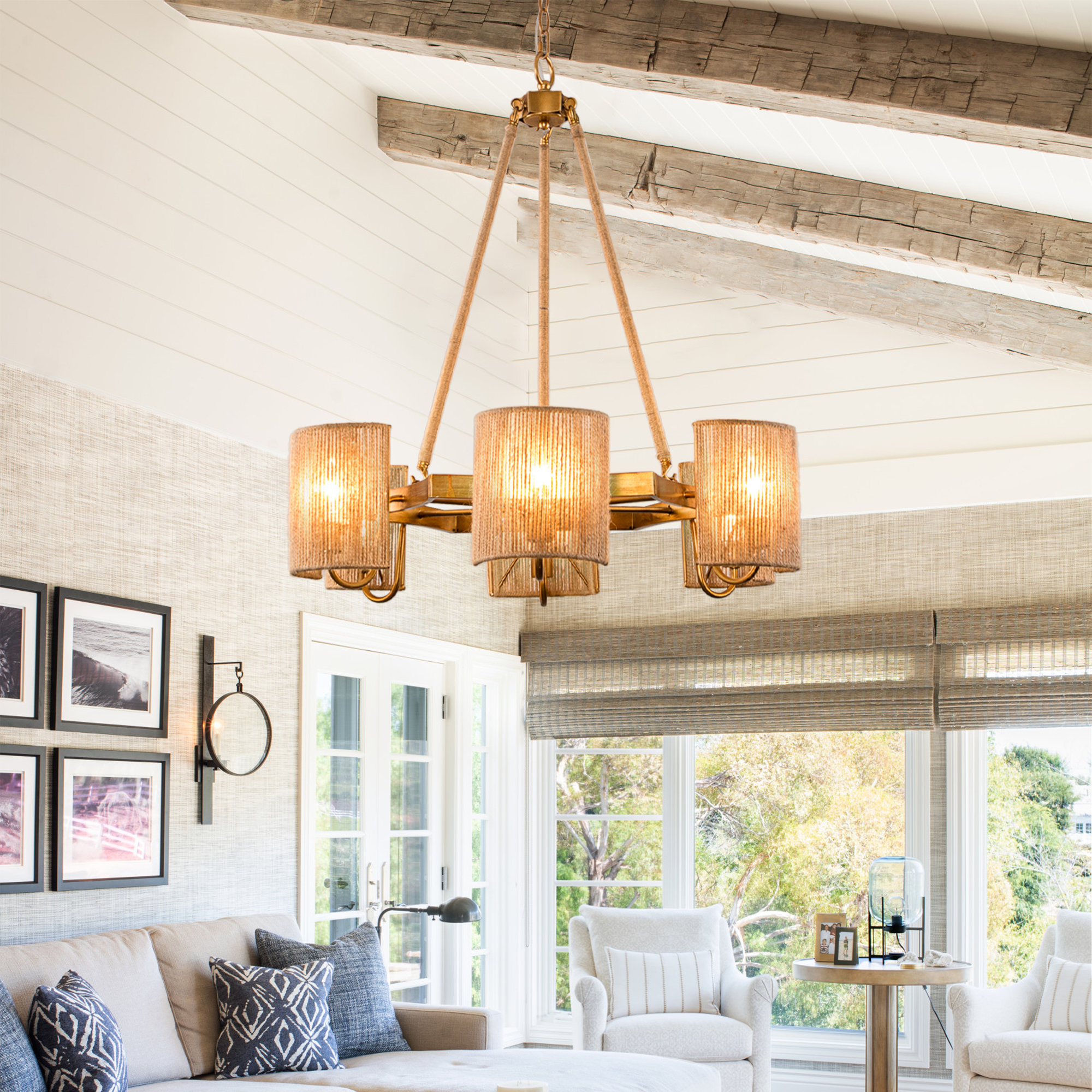 Mercer41 Halva 6 - Light Dimmable Hand-Woven Rope Wagon Wheel ...