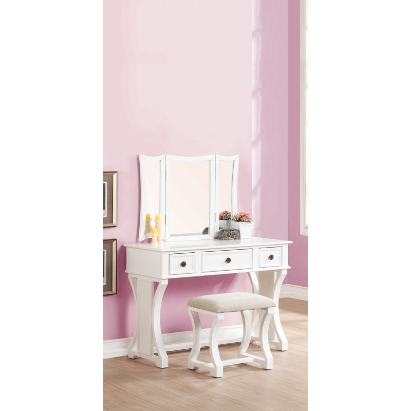 Ensemble de meuble-lavabo unique moderne avec tabouret et tiroirs à miroir pliables en MDF de couleur blanche
