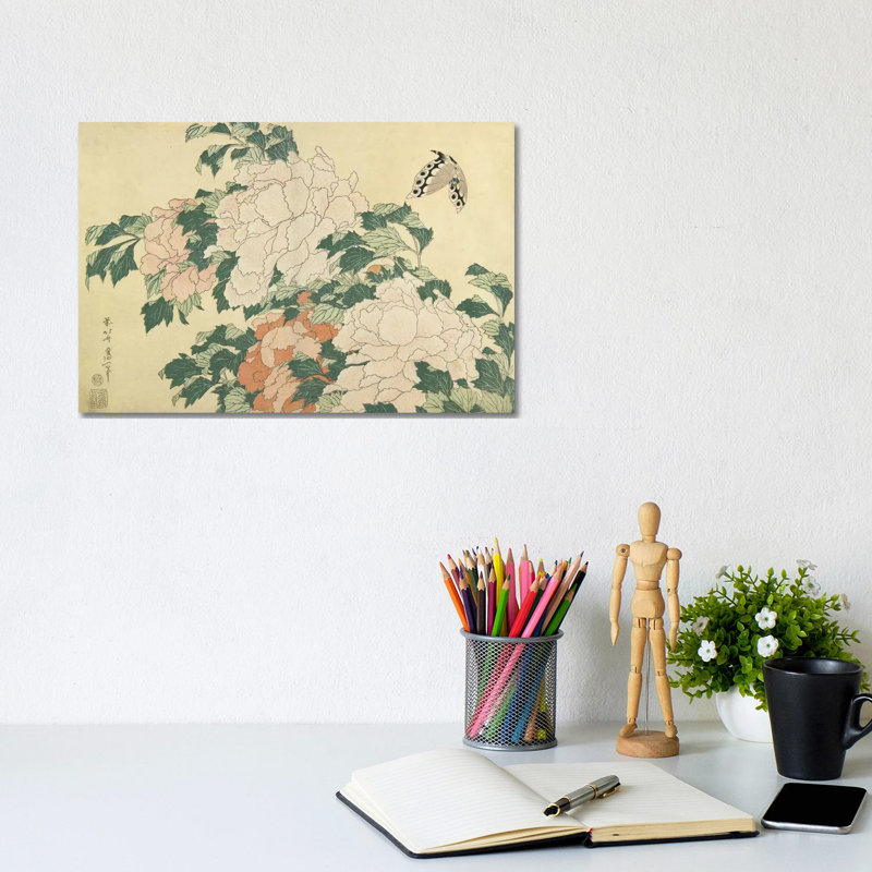 Peonies And Butterfly, C.1830-31 by Katsushika Hokusai - Wrapped Canvas Gallery-Wrapped Canvas Giclée