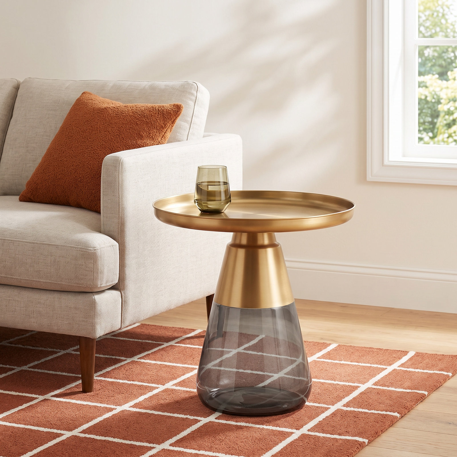 End Table, Gray, Antique Brass