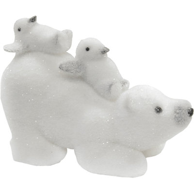 Décoration de table 11,5 po ours polaire et pingouins blanc scintillant