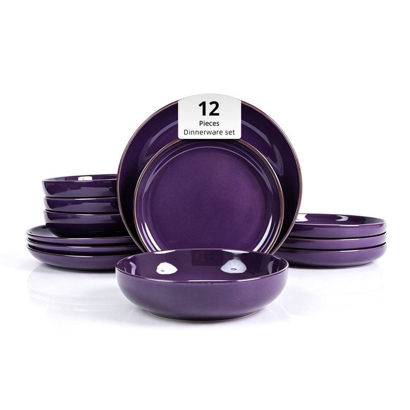 Ensemble de bols et assiettes en grès 12 pièces HomeVSS Euro-Nordic, Mauve