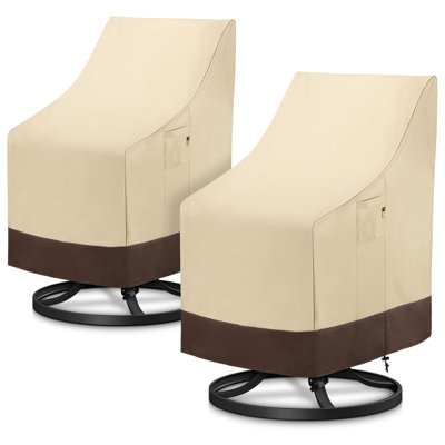 Outdoor High Back Chair Covers Waterproof, Heavy Duty Stackable Dining Swivel Chair Covers, All Weather Resistant Patio Furniture Cover,  2 Pack, Beige & Brown
