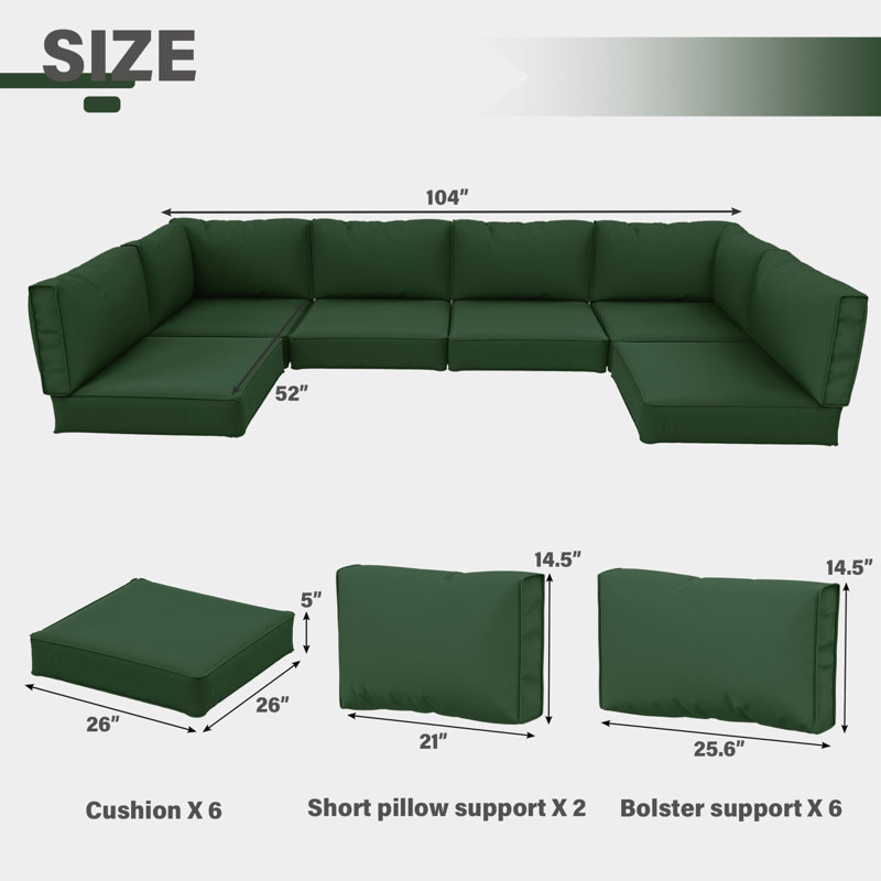 Ensemble de coussins d'extérieur 14 pièces Wynee, Vert olive