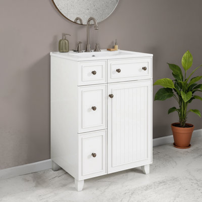 Meuble-lavabo 24 po avec lavabo en céramique | 2 tiroirs + 1 porte de rangement pratique