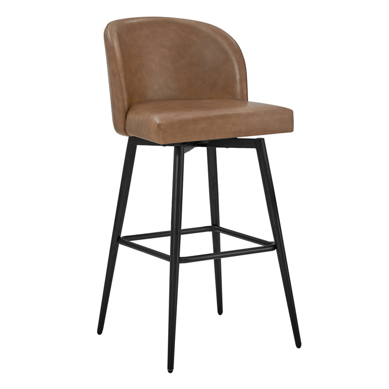 Tabouret de bar et de bar Benedit, Similicuir grainé brun selle, Tabouret de bar (siège d'une hauteur de 30 po)