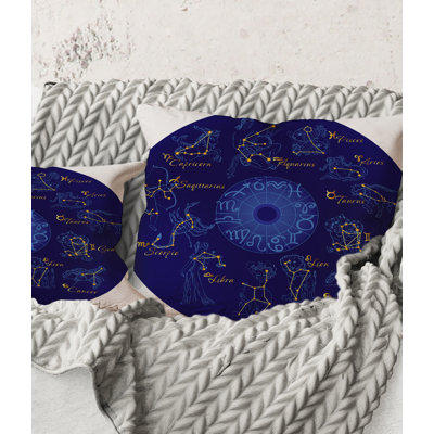 Square,Zodiac With Constellations And Zodiac Signs - Modern Printed Throw Pillow