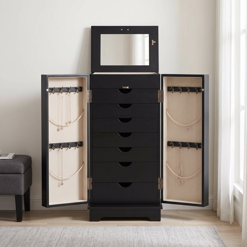 Armoire à bijoux avec miroir Harwant, Gris anthracite