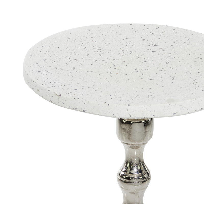 Terrazzo Stone Silver Accent Table with Marble Top