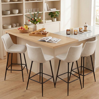 Ensemble de 4 tabourets de bar et de comptoir rembourrés en cuir PU avec pieds en métal