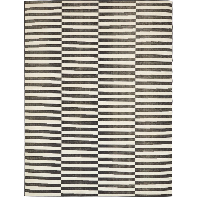 Arzilla Striped Area Rug, Rectangle 9' x 12', Black