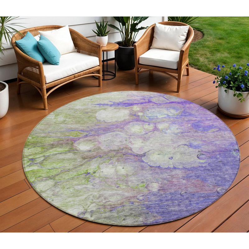 Tapis extérieur rond lavable abstrait 8 pi vert artichaut