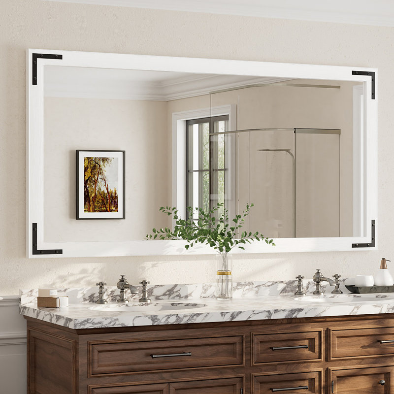 Miroir mural Amara Rustic Farmhouse, Blanc, 72 po x 36 po