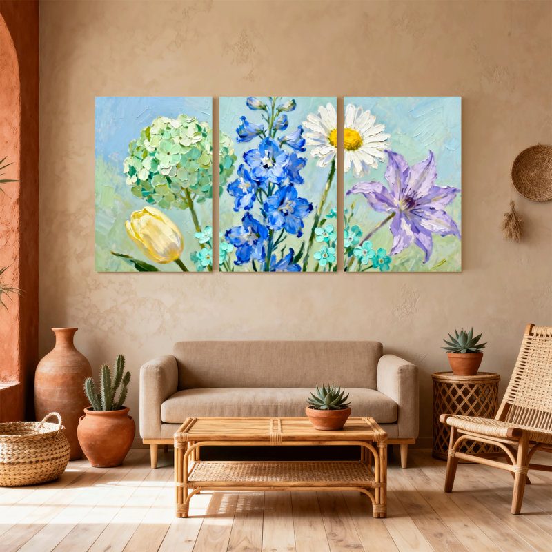 «Plants & Flowers Floral Garden», ensemble de 3 impressions sur toile, H 18 po x l 36 po