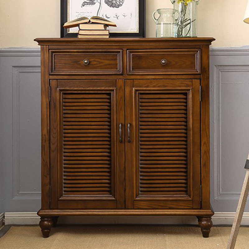 Brown Solid Wood Shoe Storage Bench