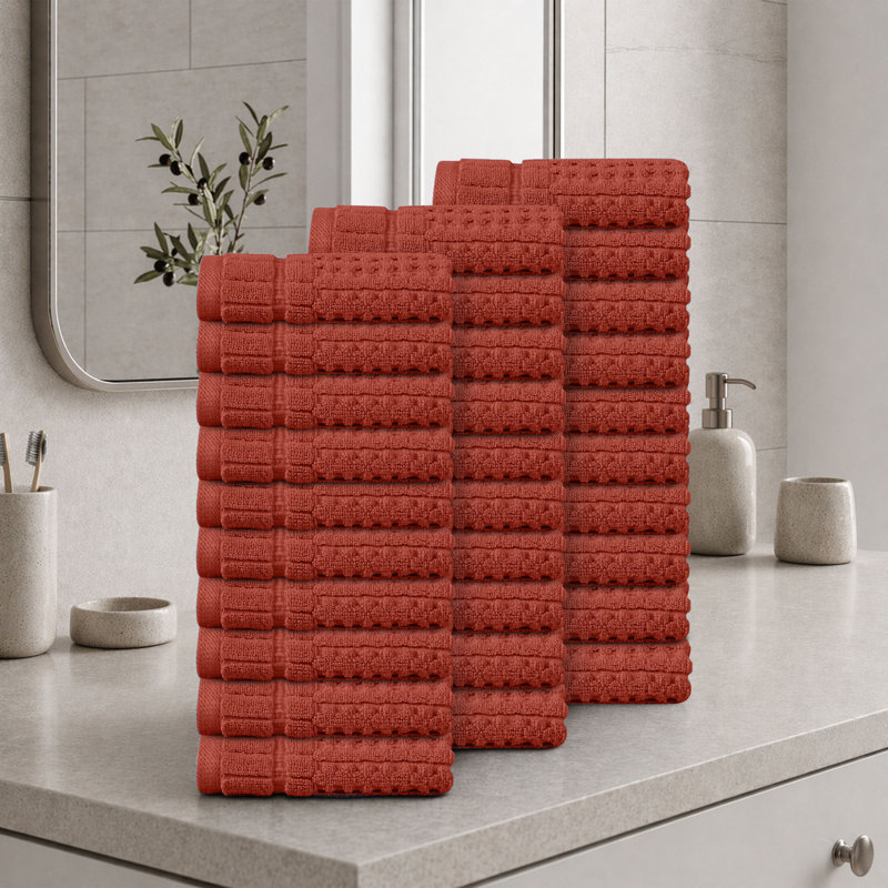 Willow 30 Pieces Washcloth Towel Set – 100% Combed Cotton, Premium Quality 630 GSM, Coral, Ultra-Soft & Highly Absorbent (30 Wash Towels)