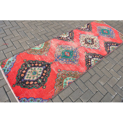 Traditional Turkish Runner Rug In Vibrant Red For On-Trend Vintage Home Decor