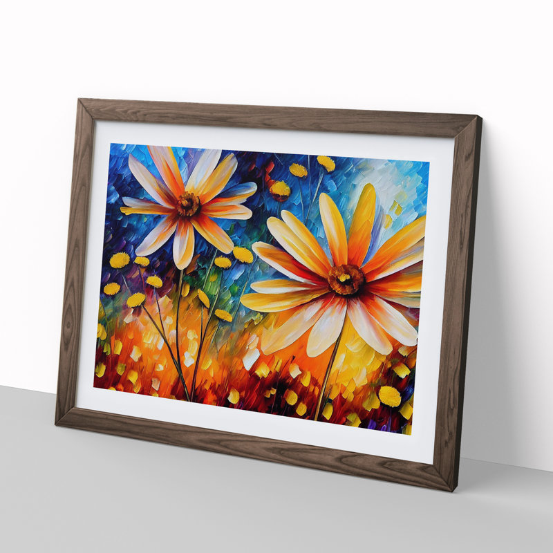 XH1022-6593X Painted Daisy Flowers Vol.1 Abstract - Single Picture Frame Print, 46cm H x 64cm W x 2cm D, Walnut Framed