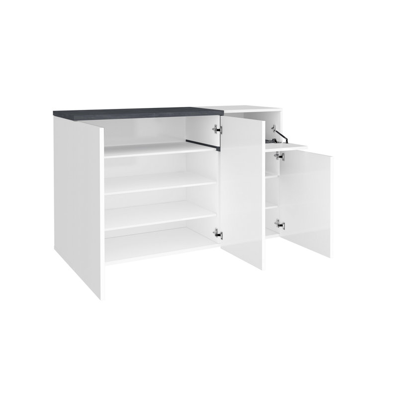 Meagher 18 Pair Shoe Storage Cabinet, Glossy White/Slate