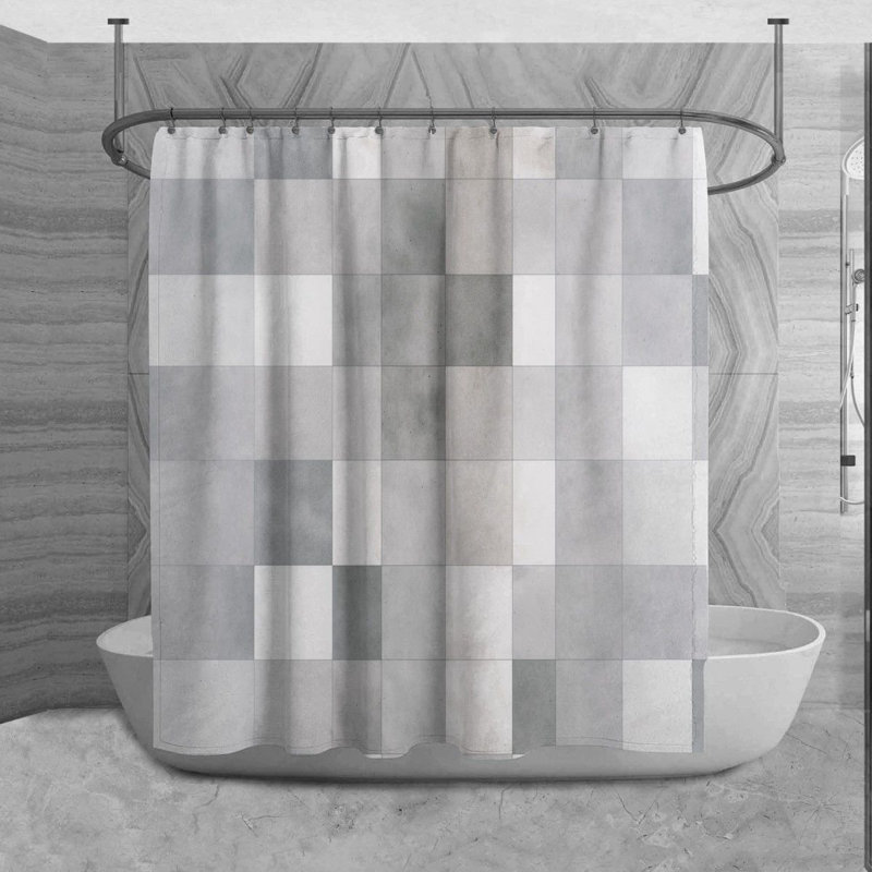 Rideau de douche à carreaux Shaima, H 84 po x l 70 po, Argent/blanc