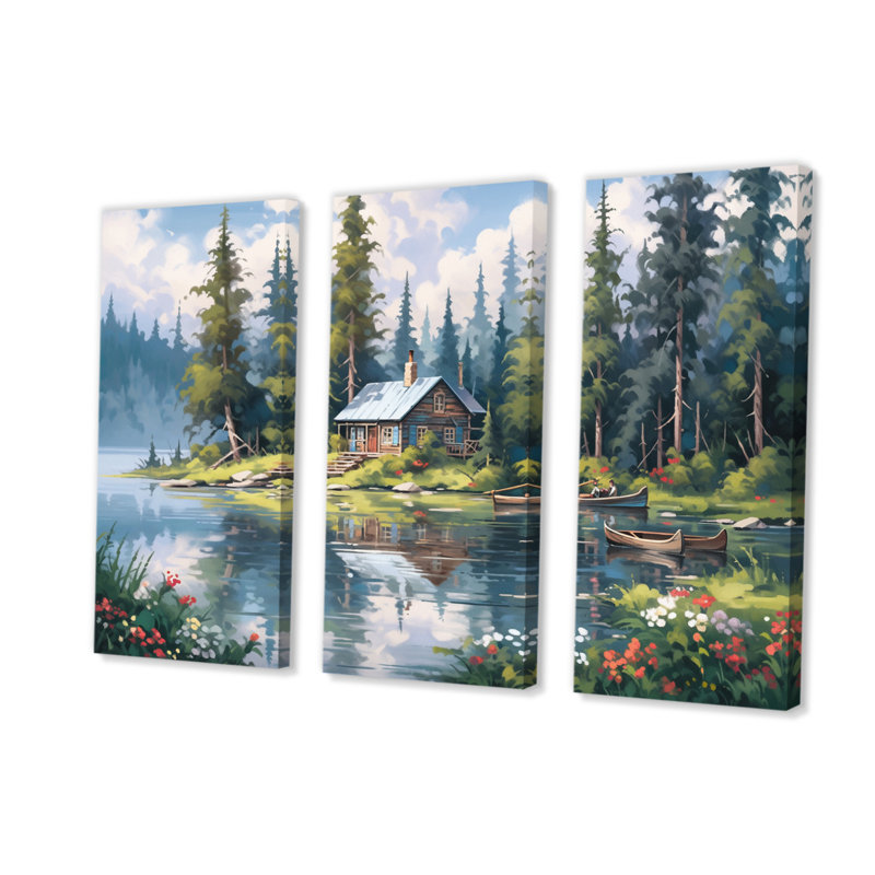 Rustic Refuge Lakehouse I - 3 pièces sur toile tendue, H 28 po x l 36 po x P 1 po
