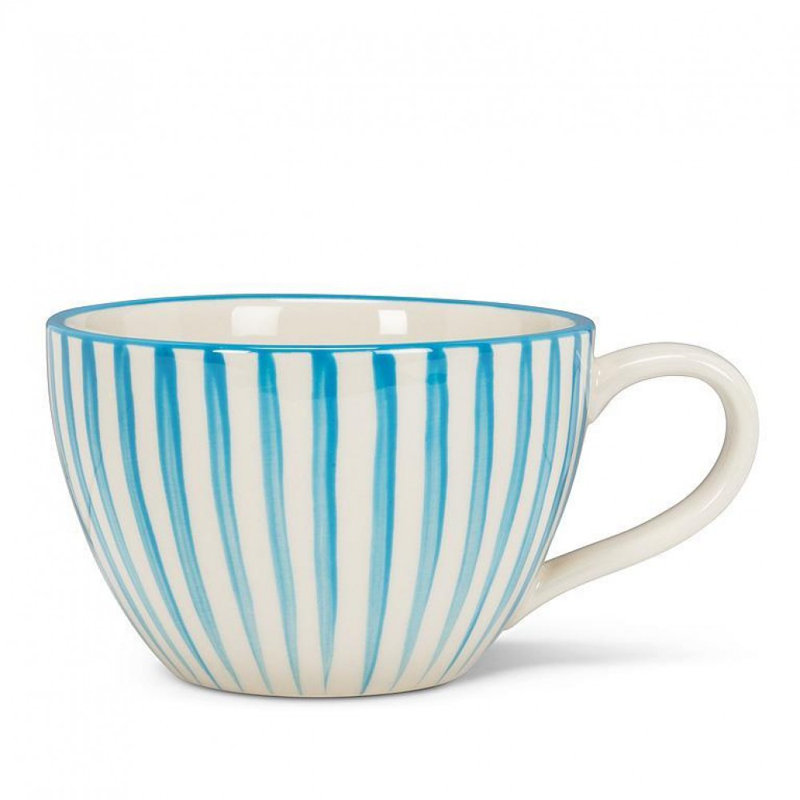Tasse à latte rayée, Blanc / Bleu