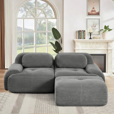 Causeuse Boneless de 81 po avec repose-pieds en velours côtelé moelleux, aucun assemblage requis