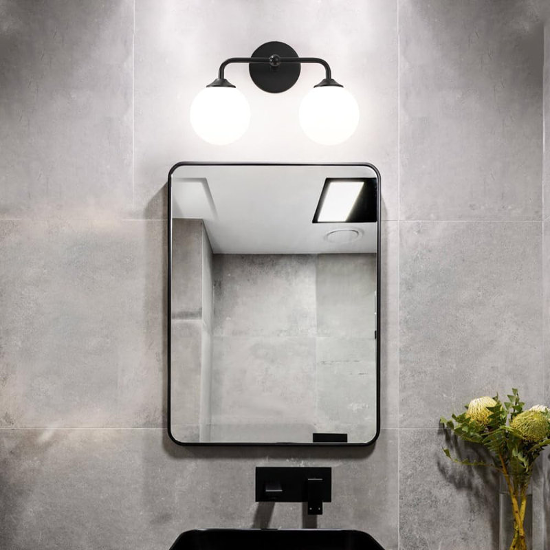 Luminaire de meuble-lavabo moderne avec abat-jour en verre blanc laiteux, applique murale 2 lumières pour salle de bain, miroir et coiffeuse, fixation réversible, compatible avec une ampoule E26