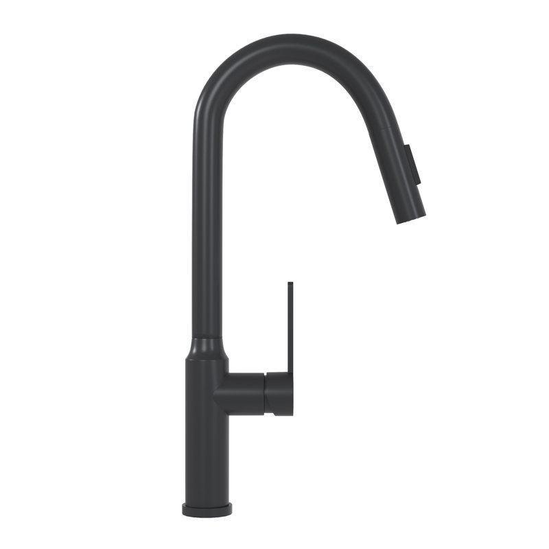 Robinet de cuisine rétractable 19,15 po noir mat avec corps en zinc, Noir mat