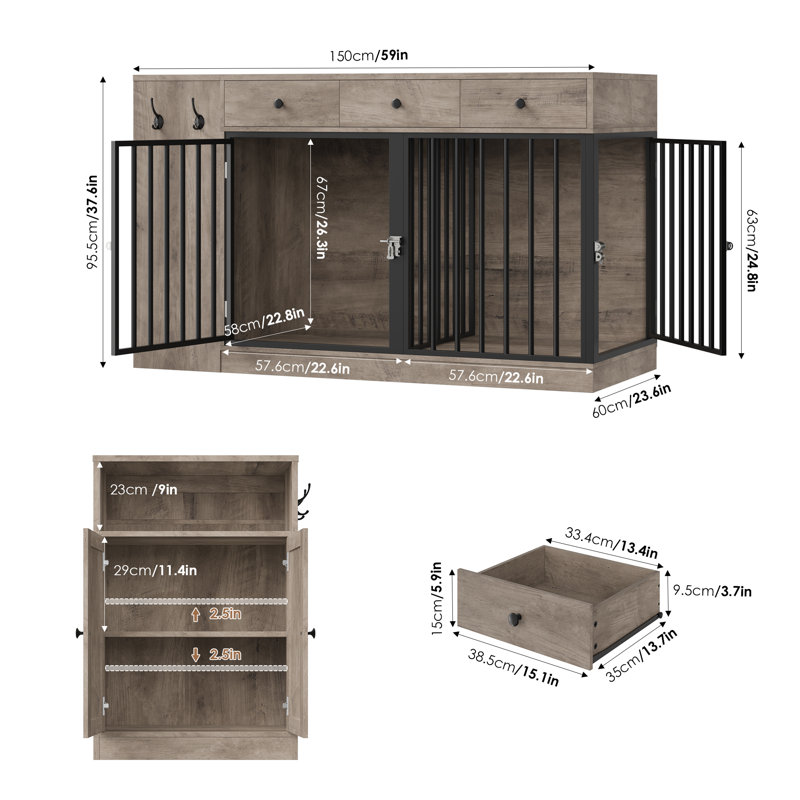 Caisse pour chien avec tiroirs et armoires, Brun