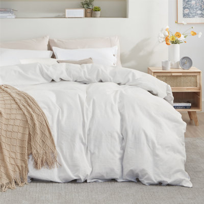 Bedsure Linen Cotton Blend Duvet Cover, PureWoven Cooling & Breathable Bedding Set for Hot Sleepers (Set of 3)