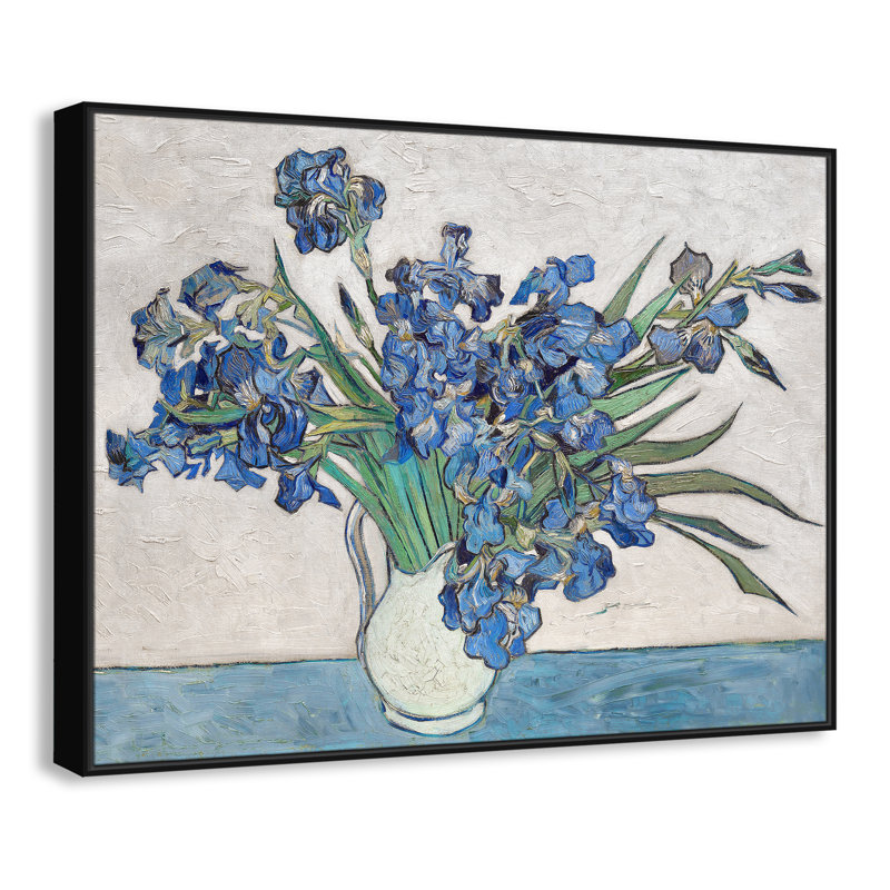 Imprimé iris bleu par Vincent Van Gogh, Cadre flottant noir, H 49,5 po x l 37,5 po, Pas de tapis