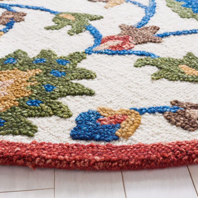 Blossom Hand Tufted Wool/Cotton Oriental Rug in Green/Ivory/Blue, Round 6'
