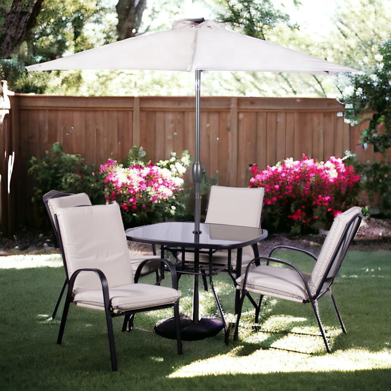AMALFI IVORY 4 Seater Padded Set including 2.3m Parasol