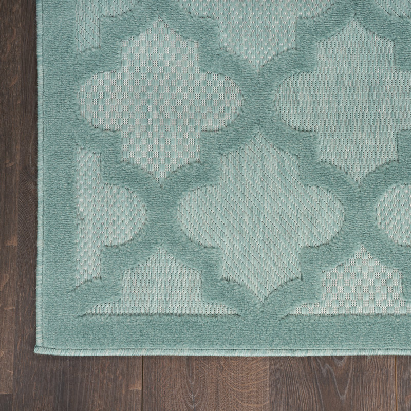 Adianey Red Barrel Studio Easy Care Trellis Aqua/Teal Blue Indoor/Outdoor Area Rug, Rectangle 5' x 7'