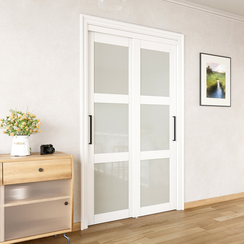 48 in. x 80 in. White Tempered Frosted Glass Sliding Closet Door