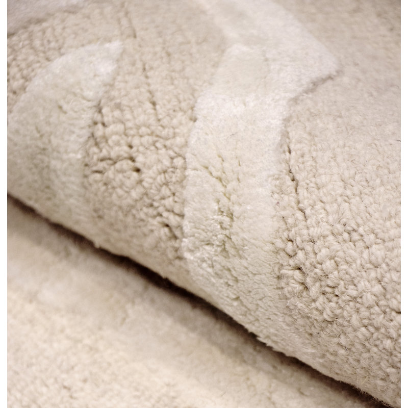 Tapis transitionnel crème / ivoire touffeté à la main Edgy, Rond 8 pi 0 po