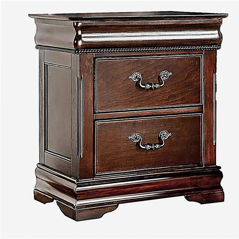 Table de chevet 1 pièce en bois de cerisier de style traditionnel, entièrement en bois massif, 2 tiroirs, tiroir supérieur caché, décoration élégante, table de chevet, chambre à coucher