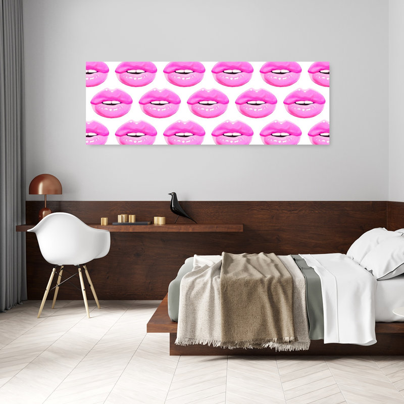 Pink Glossy Lips Modern Vibrant Wall Art, 20" H x 60" W