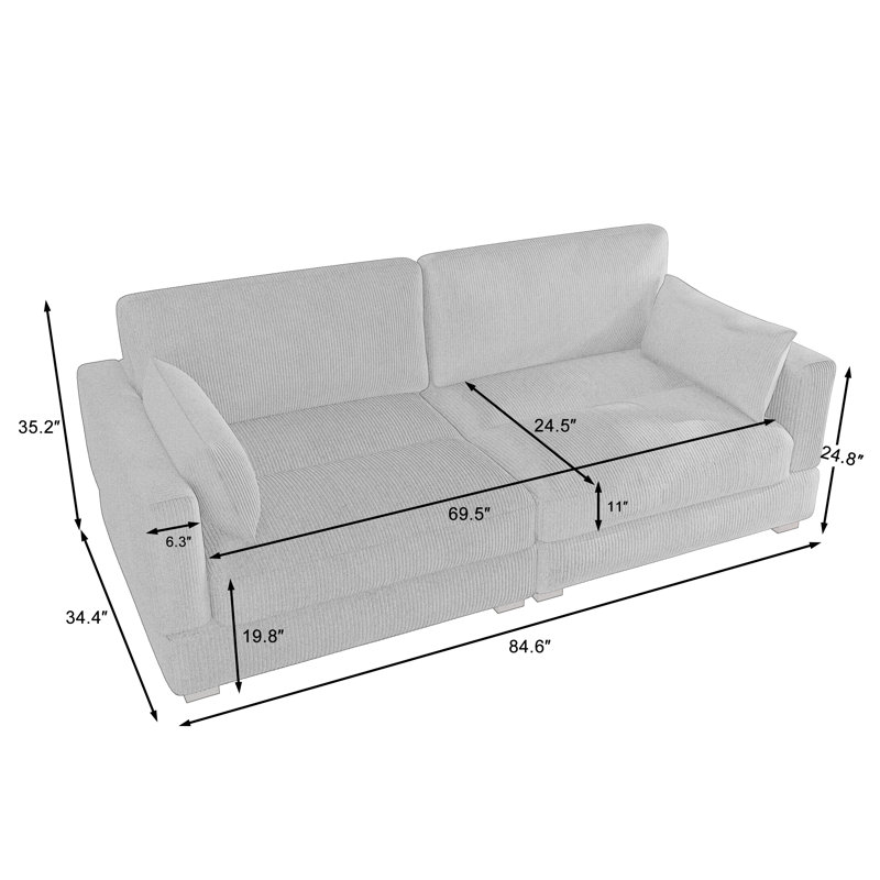 Bentura 84.6'' Flared Arms Sofa, Sea Salt Grey