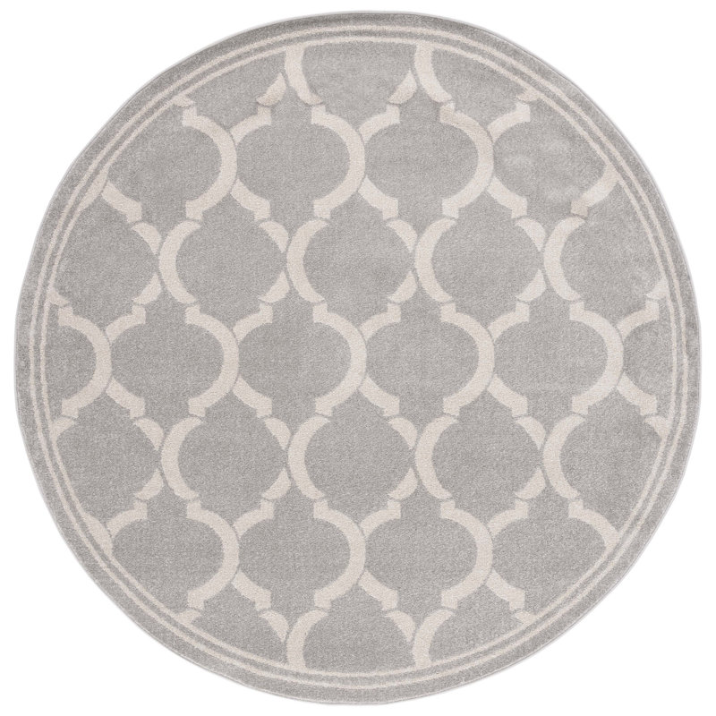 Tapis géométrique gris clair / ivoire Ammundsen, Rond 7 pi