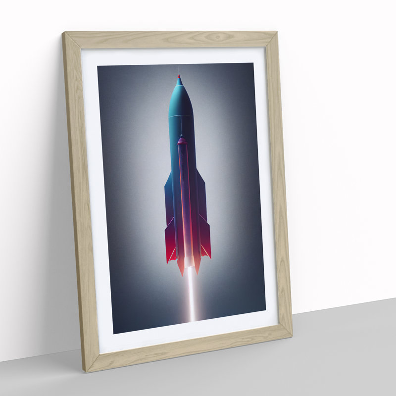 A Captivating Spaceship Rocket - Single Picture Frame Print, 34cm H x 25cm W x 2cm D, Oak