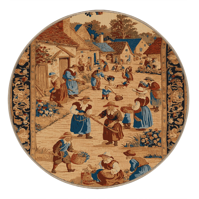 Tapis brun français lavable à la machine, Rond 3 pi