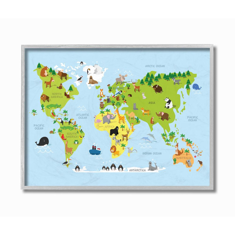 Carte du monde, caricature et coloré par In House - impression, L 24 po x H 30 po, Estampe numérique Farmhouse