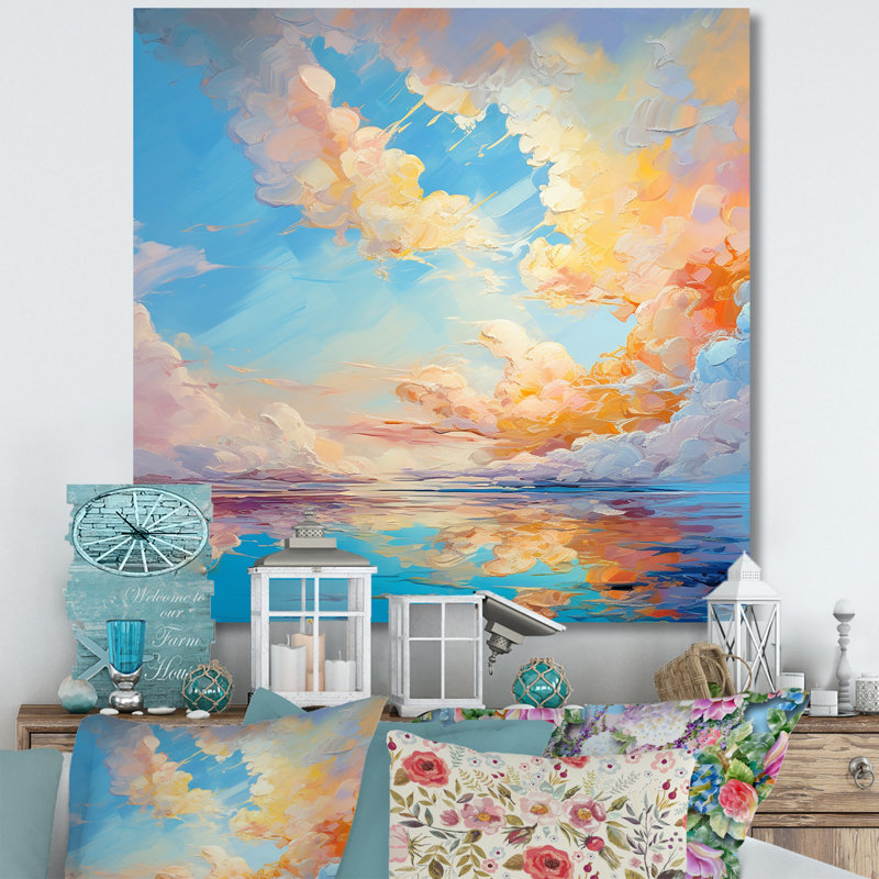 Turquoise, nuage, charme vif - imprimé, Toile tendue, H 30 po x l 30 po x P 1 po