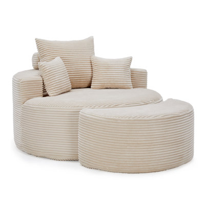 Upholstered Round Lounge Chair with Ottoman, Pet & Kid Friendly, No Assembly Needed by Mercer41